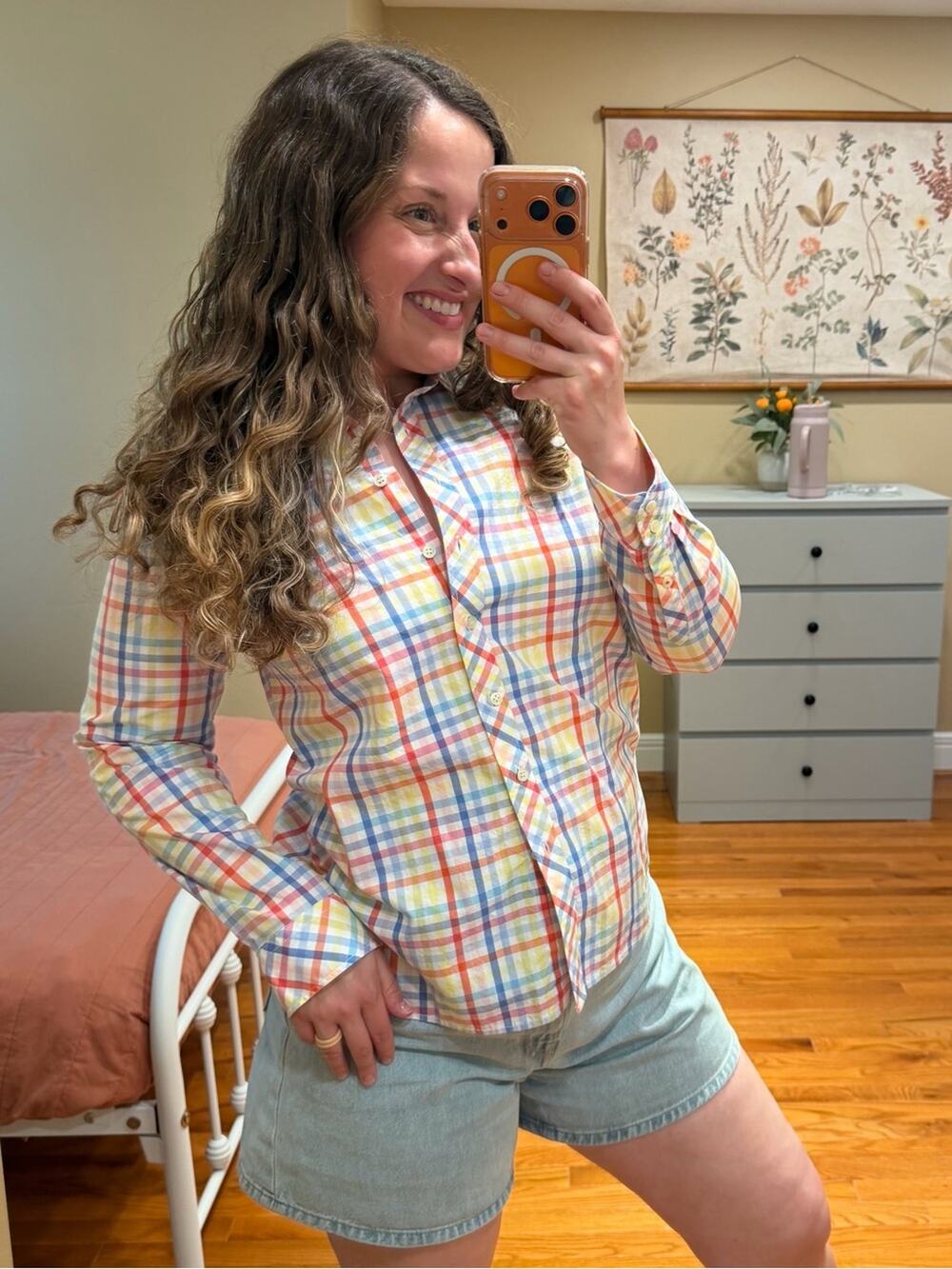 Talbots Cotton Rainbow Pastel Plaid Button-Up Shirt MP
